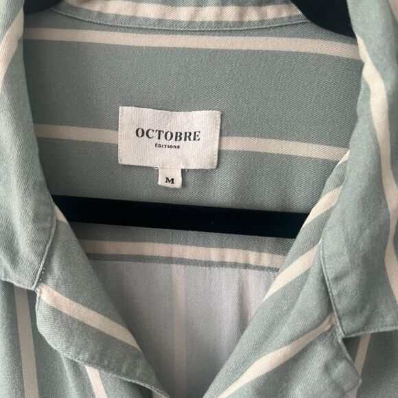 Sezane Octobre Editions Shirt Size M Natural Stripe Sage and Cream - Picture 3 of 7